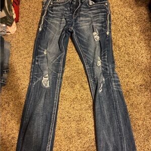 Two Rock Revival Blue Distressed Bootcut Jeans